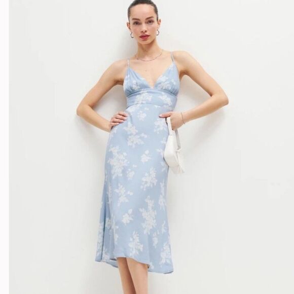 Reformation Talita Dress Viscose Blend Pale Blue White Floral Coquette Size 6 - Picture 1 of 10